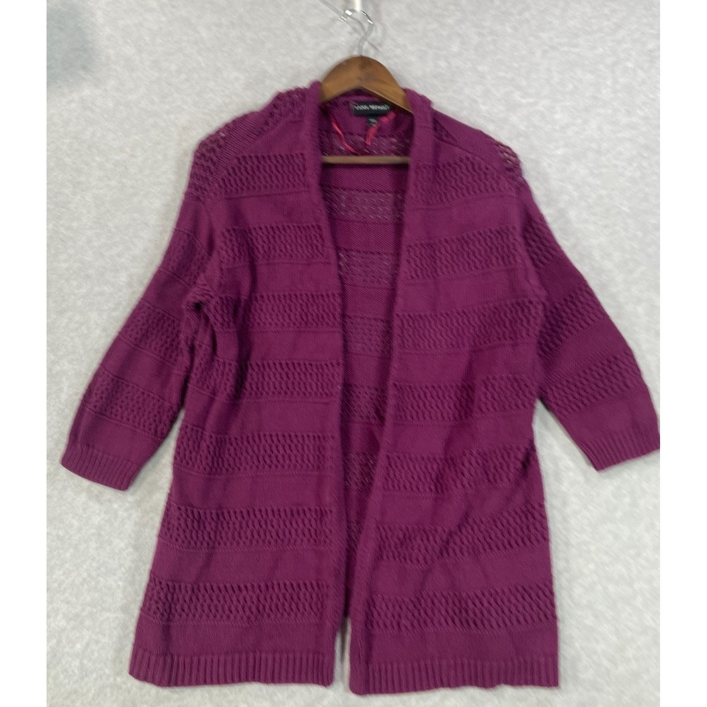 Lane Bryant Cardigan Sweater Womens 10/12 Berry Purple Cotton Open Front Winter
